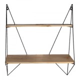 Cumpara ieftin Etajera din fier negru cu 2 polite din lemn natur 60 cm x 20 cm x 70 h
