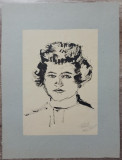 Portret de femeie// desen in tus, Rodica Raileanu 1963, Portrete, Cerneala, Altul