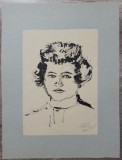 Portret de femeie// desen in tus, Rodica Raileanu 1963, Portrete, Cerneala, Altul