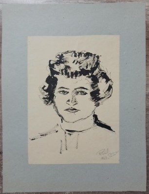 Portret de femeie// desen in tus, Rodica Raileanu 1963 foto