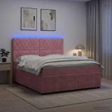 Cumpara ieftin Pat cu arcuri LED si saltea Roz 140 x 200 cm Catifea