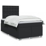 vidaXL Pat box spring cu saltea, negru, 120x190 cm, piele ecologică
