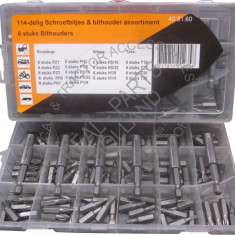 Set biti 114 buc, PZ1 PZ2 PZ3 PH0 PH1 PH2 P1/8 P3/16 P5/32 P1/4 H5/16 H5/32 H1/8 H1/4 T10 T25 T20 T30 Kft Auto