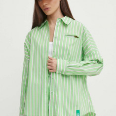 United Colors of Benetton camasa femei, culoarea verde, cu guler clasic, relaxed