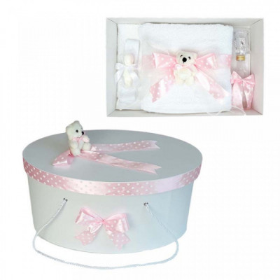 Set trusou botez si cutie trusou, Ursulet, fundita roz cu buline, Denikos&amp;reg; 22 foto