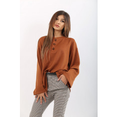 Pulover oversize maro cu nasturi Pull&amp;Bear