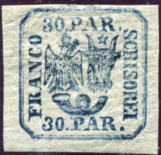 1862 , Lp 10 d , Principatele Unite 30 Parale , hartie vargata - MH foto