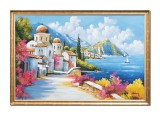 Cumpara ieftin Tablou cu rama gigant peisaj din Grecia pictat manual, O zi minunata, 130x90cm ulei pe panza, Constantin Feraru