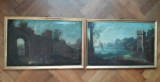Pereche tablouri stilul baroc, peisaj cu personaje din 1700, Peisaje, Ulei, Impresionism