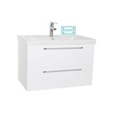 Baza cu lavoar ceramic GN0541, mobilier baie suspendat 80 cm, front MDF, 2 sertare, glisiere soft close, alb