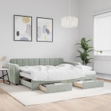 VidaXL Pat de zi cu extensie și sertare, gri deschis 90x200 cm catifea