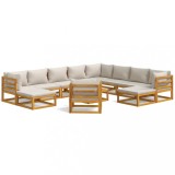 Set mobilier gradina cu perne gri deschis, 12 piese, lemn tec