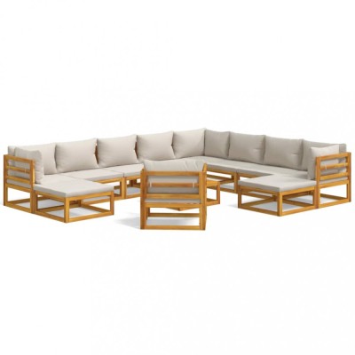 Set mobilier gradina cu perne gri deschis, 12 piese, lemn tec foto