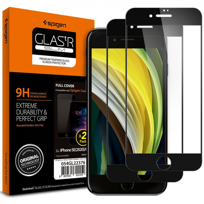 Set 2 Folii de protectie Spigen Glass FC pentru Apple iPhone X/XS/11 Pro Negru
