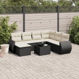 VidaXL Set mobilier de grădină cu perne, 8 piese, negru, poliratan