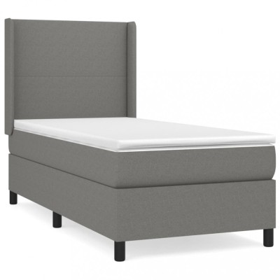 Pat box spring cu saltea, gri inchis, 90x190 cm, textil foto