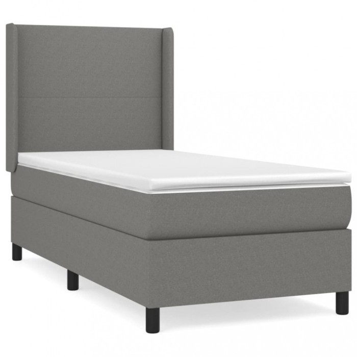 Pat box spring cu saltea, gri inchis, 90x190 cm, textil