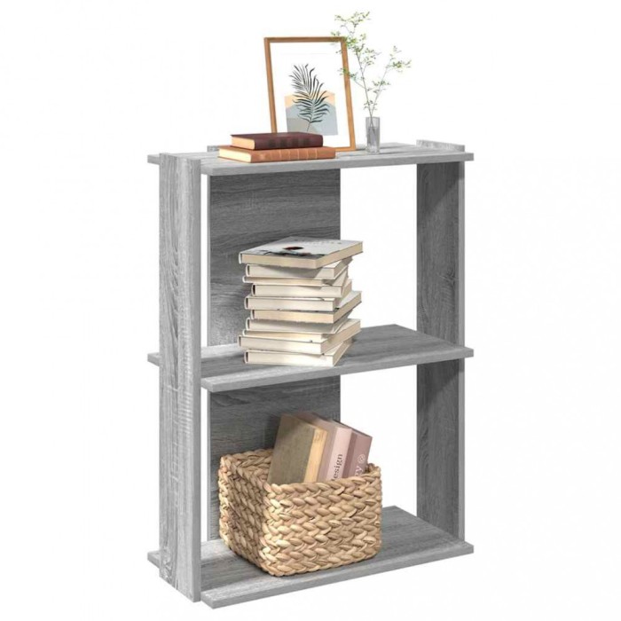 Gossi biblioteca cu 3 etaje, gri sonoma, 60x30x80 cm, lemn prelucrat