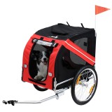 PawHut Remorcă bicicletă pentru c&acirc;ini, 8 reflectoare, drapel, bară tractare, oțel și poliester, 30 kg, 130x73x90 cm, roșu | Aosom Romania