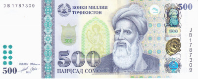 Bancnota Tadjikistan 500 Som 2021- PNew UNC foto
