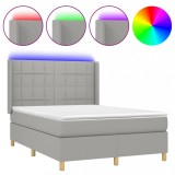 Cumpara ieftin Pat cu arcuri, saltea si LED, gri deschis, 140x190 cm, textil
