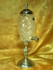 Carafa decantor, lichior, tarie, cristal, crom, colectie cadou vintage foto