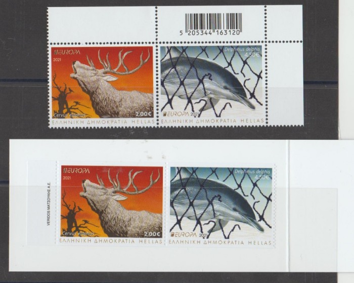 GRECIA 2021 EUROPA CEPT - Serie 2 timbre + Serie din carnet (2 laturi nedant)
