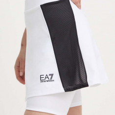 EA7 Emporio Armani fustă sport culoarea alb, mini, evazati