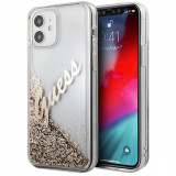 Husa Plastic - TPU Guess Liquid Glitter Vintage Script pentru Apple iPhone 12 mini, Aurie GUHCP12SGLVSGO