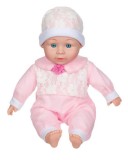 Papusa bebelus, fetita, cu costum de bebe si corp moale, roz, inaltime 35 cm, 3 ani+, TOPI TOY