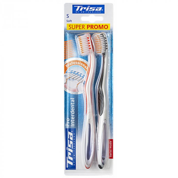 Periute de dinti Pro Interdental Duo Medium Trisa, capat cauciuc abraziv, 2 bucati