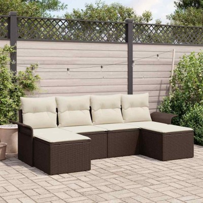 vidaXL Set de canapele pentru grădină cu pernă 6 pcs Maro Rattan poli foto
