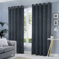 Set draperii tip tesatura in cu inele negre, Madison, 250x250 cm, densitate 700 g/ml, Faddei, 2 buc