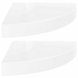 Cumpara ieftin Rafturi de colt plutitoare, 2 buc., alb lucios, 25x25x3,8 cm, MDF
