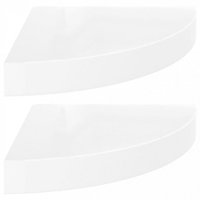Rafturi colț perete, 2 buc., alb extralucios, 25x25x3,8 cm, MDF