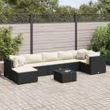 vidaXL Set mobilier de grădină cu perne, 8 piese, negru, poliratan