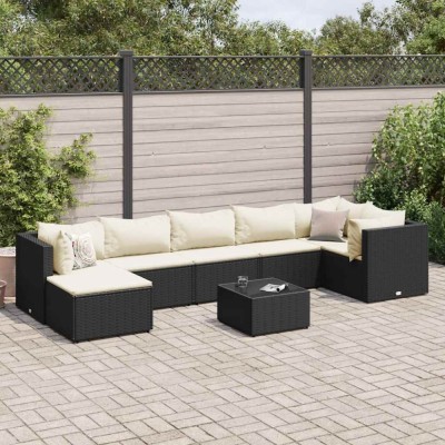 vidaXL Set mobilier de grădină cu perne, 8 piese, negru, poliratan foto