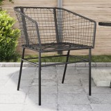 Set 2 Scaune Gradina Poliratan Negru, Cotiere Lemn, Cadru Otel, 62x63x83 cm, Gossi