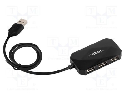 Hub USB 2.0 NATEC, 4 porturi USB A, negru, 0.6m, Plug and Play foto