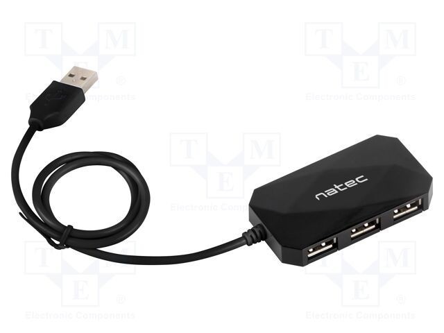 Hub USB 2.0 NATEC, 4 porturi USB A, negru, 0.6m, Plug and Play
