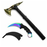 Cumpara ieftin Set topor si cutit karambit DEPOX&reg;, otel inoxidabil, multicolor, 40 cm/18.5 cm, teaca inclusa