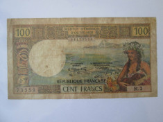 Rară! Tahiti(Papeete) 100 Francs 1968 foto