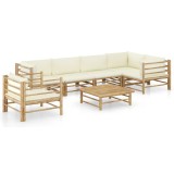 VidaXL Set mobilier de grădină cu perne alb crem, 7 piese, bambus 3058247