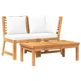 Set mobilier de gradina, 3 piese, perne crem, lemn masiv acacia