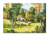 Cumpara ieftin Tablou peisaj pictat manual, La casuta din padure, 70x50cm ulei pe panza, Constantin Feraru