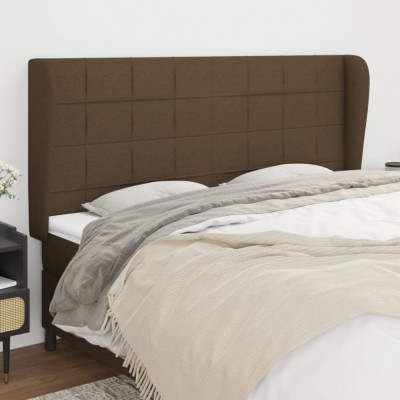 vidaXL Tăblie de pat cu aripioare maro &amp;icirc;nchis 203x23x118/128 cm textil foto