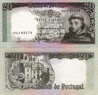 PORTUGALIA 20 escudos 1964 UNC!!! foto