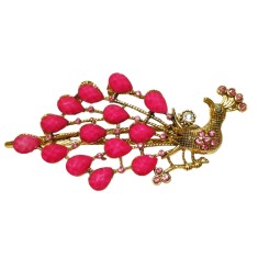 Clama de par in forma de Paun, Vintage, 13 cm, Roz, 78BJ