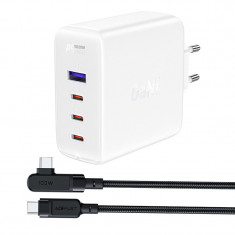 Încărcător Rapid Acefast GaN 3xUSB-C/1xUSB-A 100W Alb + Cablu înclinat USB-C - USB-C 100W 2m Alb A37 WHITE