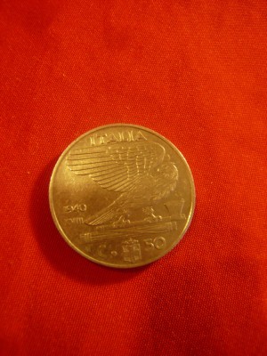 Moneda 50C 1940 Italia Victor Emanuel III, otel, randalinatape cant ,cal.XF foto